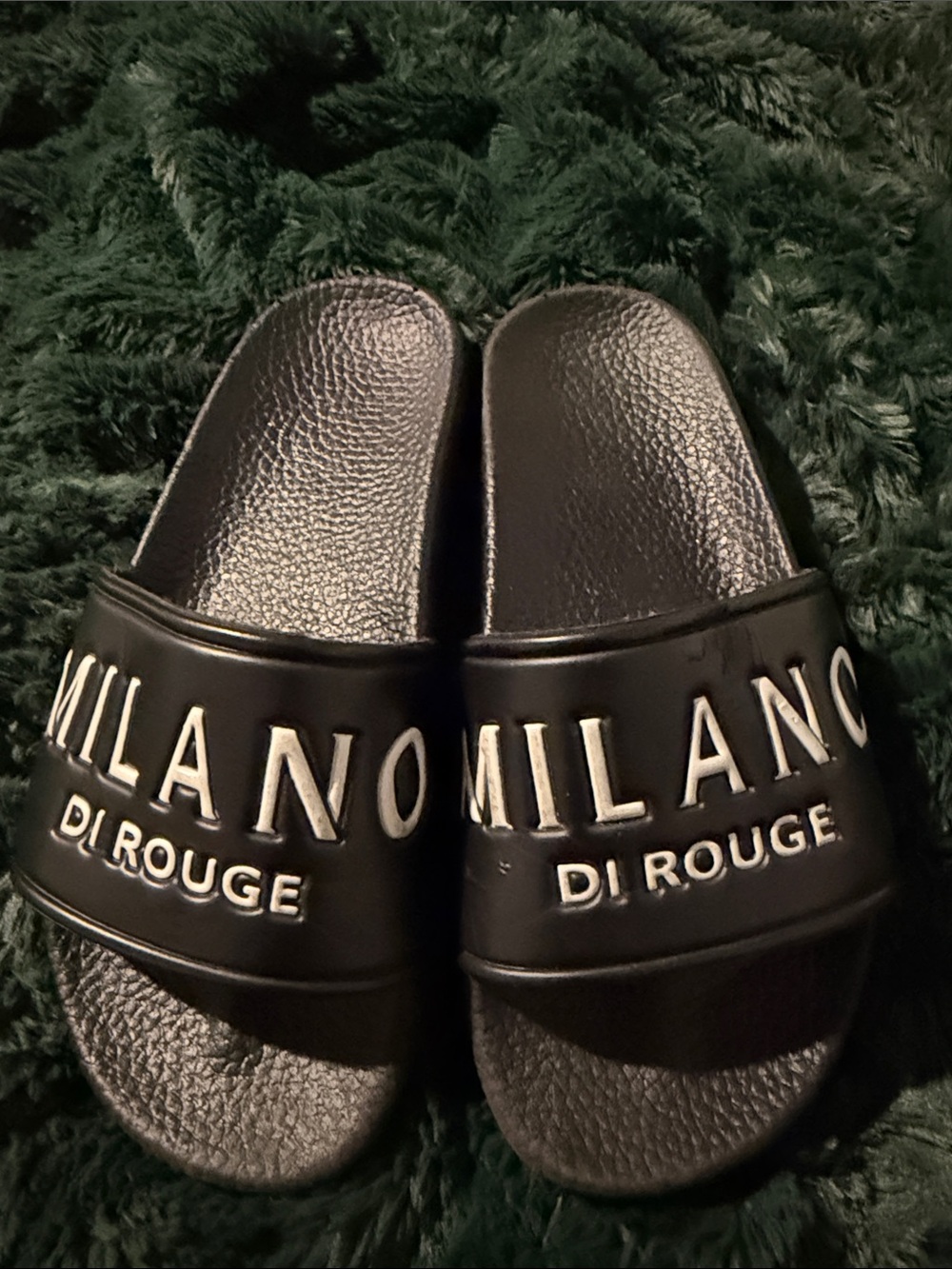 Milano Di Rouge Black Slide Sandals with Raised Logo